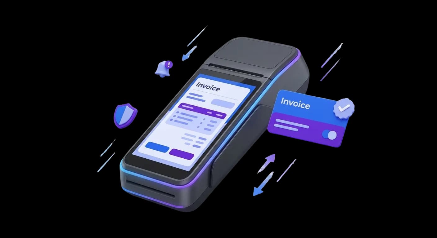 APAI auto glass invoicing and payment processing terminal illustration