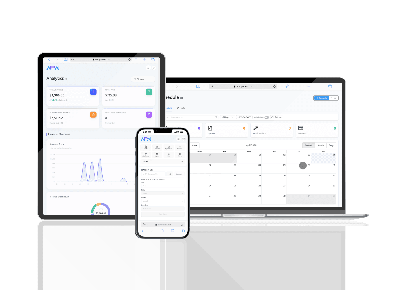 APAI multi-device auto glass shop management software preview on desktop and tablet