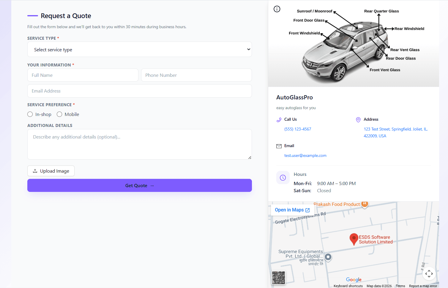 Custom Contact & Quote Request Page main screenshot
