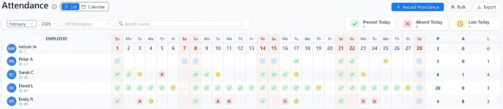 Employee Management & Attendance System screenshot