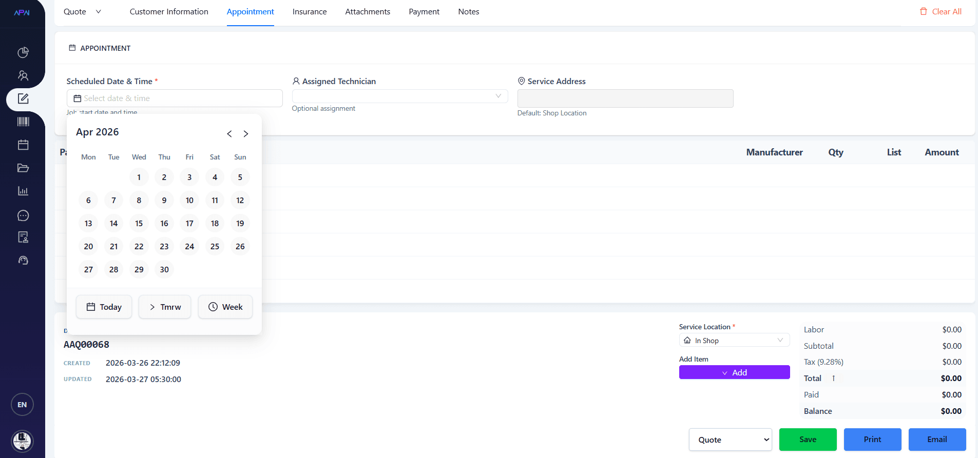 Job Scheduling & Technician Assignment main screenshot