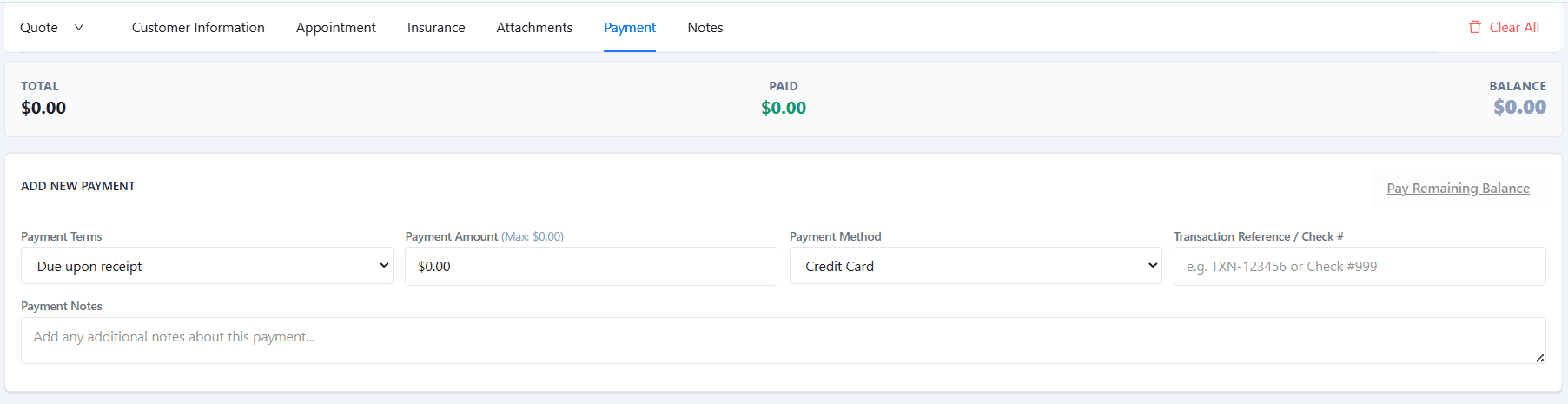 Payments, Attachments & Notes Management first screenshot