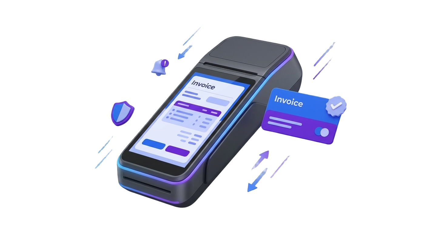 APAI auto glass invoicing and payment processing terminal illustration