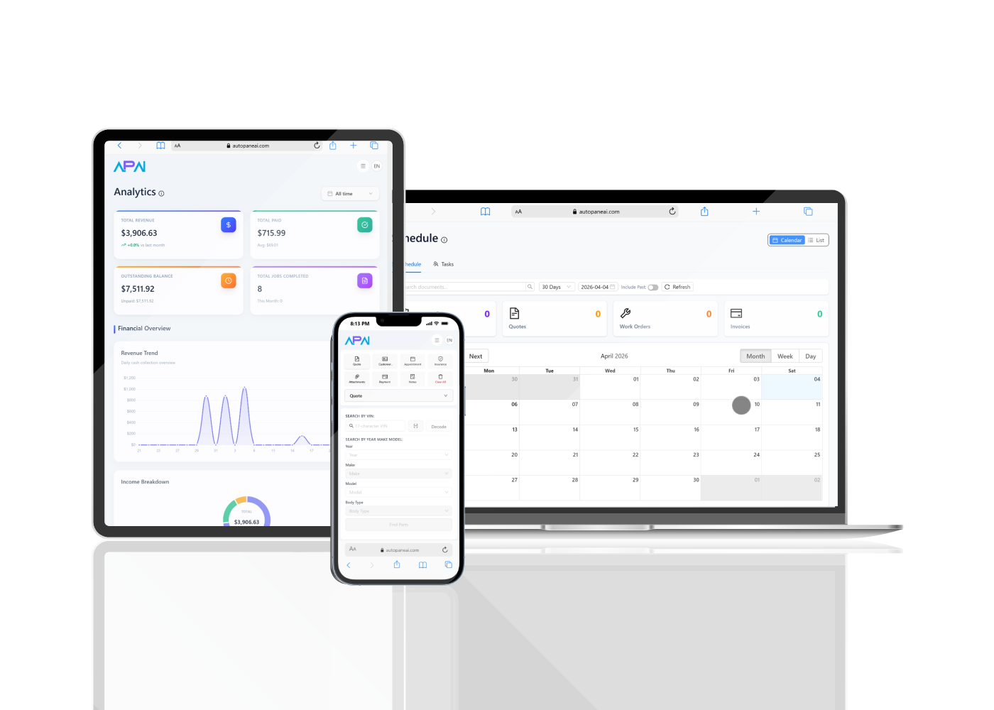 APAI multi-device auto glass shop management software preview on desktop and tablet