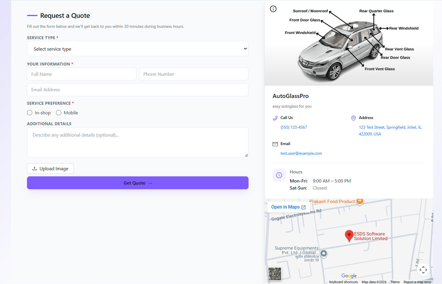 Custom Contact & Quote Request Page main screenshot