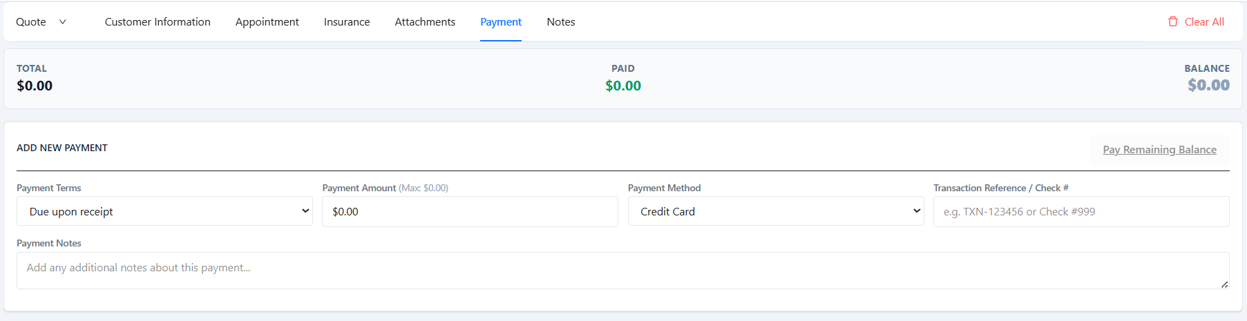 Payments, Attachments & Notes Management first screenshot